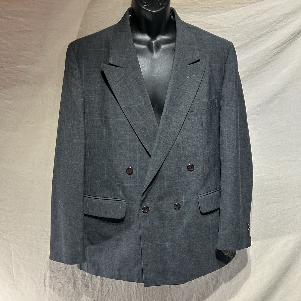 Vintage Towncraft Blazer Mens 42R Double Breasted Plaid Sport Coat Made In USA